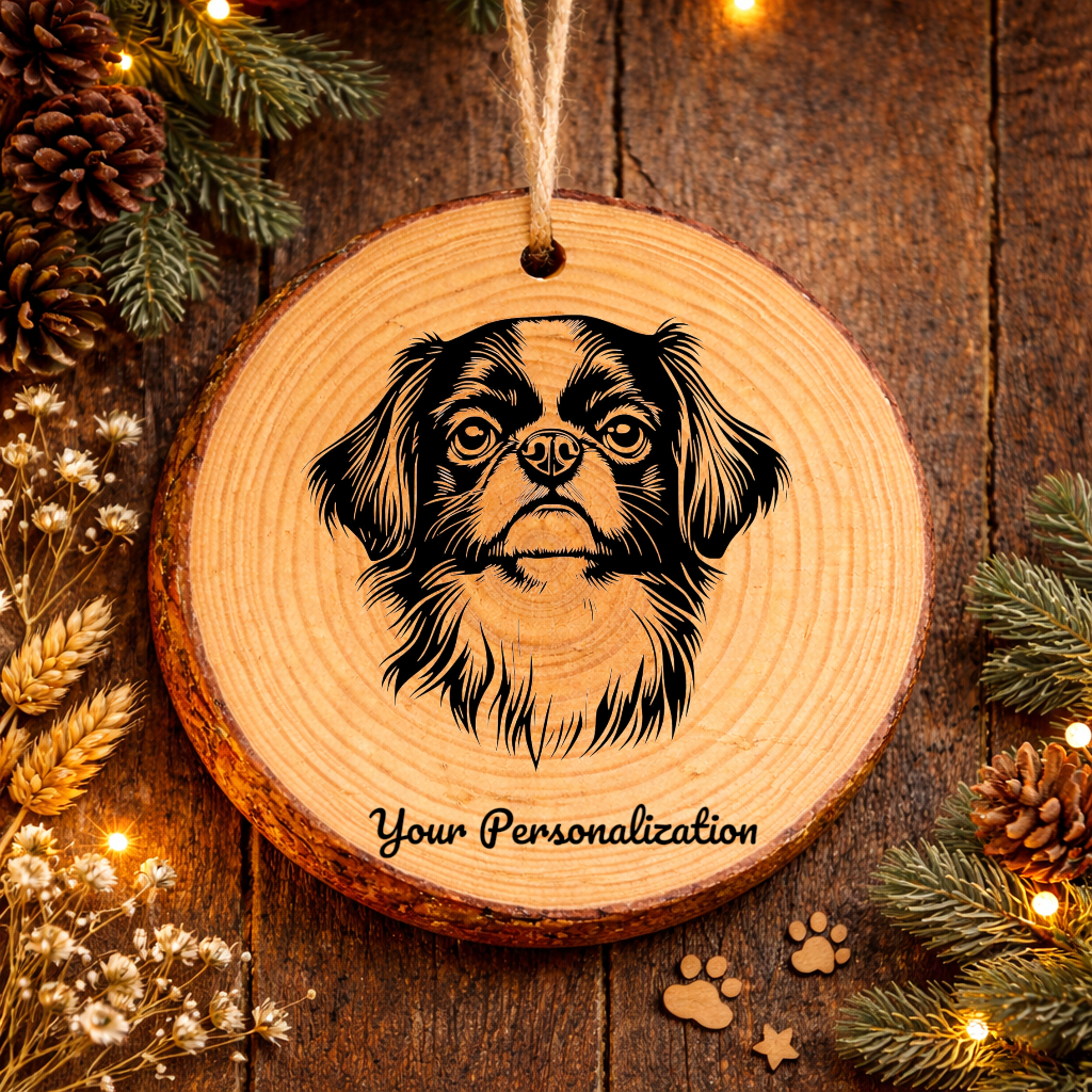 Japanese Chin Dog Ornament – Rustic Wooden Keepsake