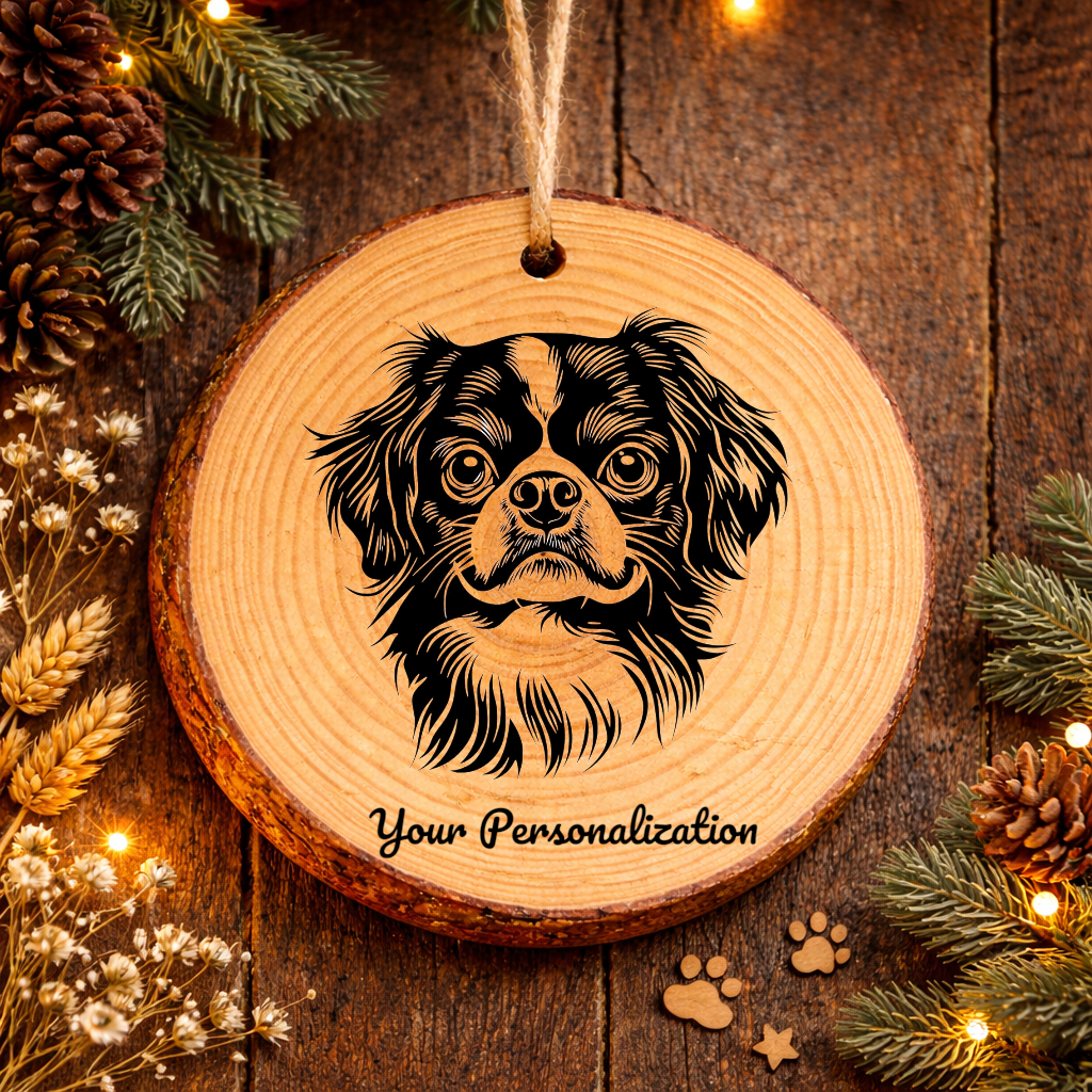 Japanese Chin Dog Ornament – Rustic Wooden Keepsake