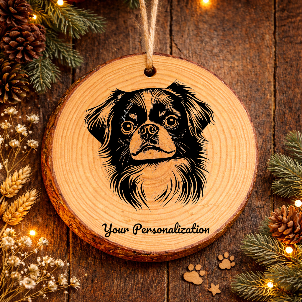 Japanese Chin Dog Ornament – Rustic Wooden Keepsake