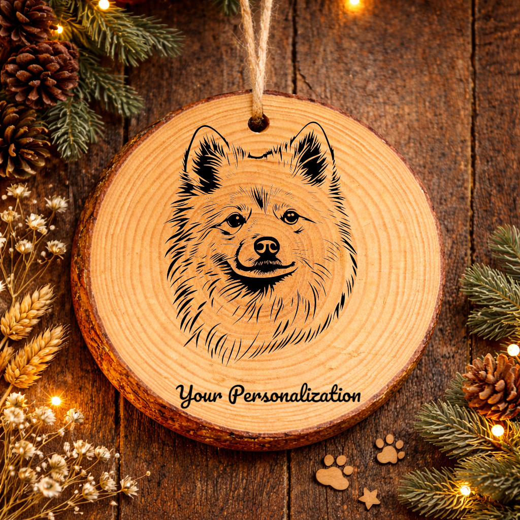 Japanese Spitz Dog Ornament – Rustic Wooden Keepsake