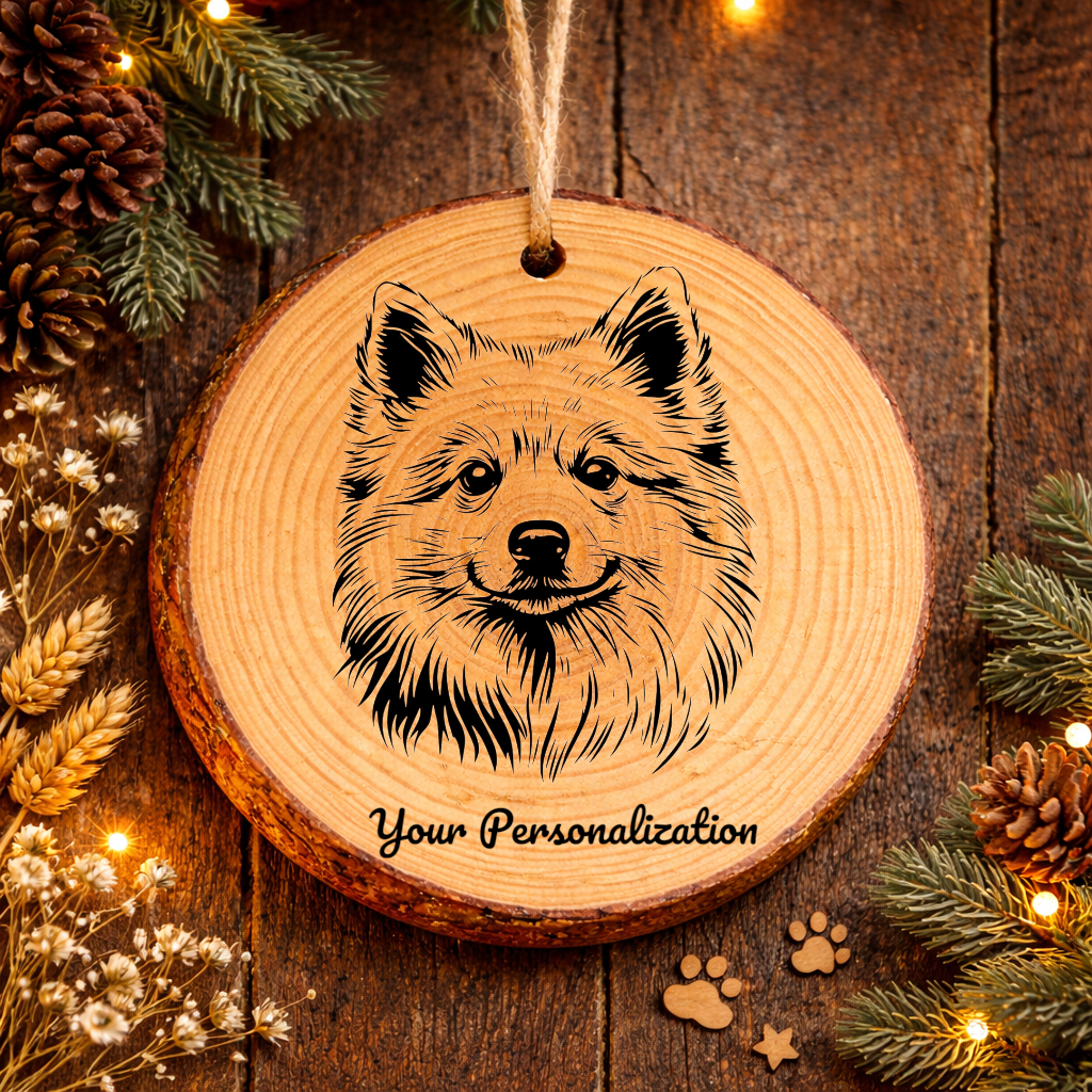 Japanese Spitz Dog Ornament – Rustic Wooden Keepsake