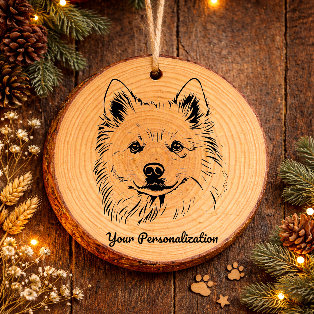 Japanese Spitz Dog Ornament – Rustic Wooden Keepsake