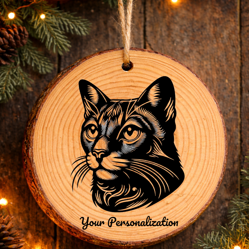 Javanese Cat Rustic Pine Wooden Round Ornament