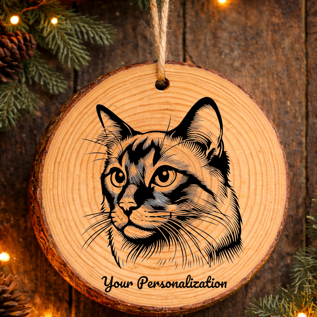 Javanese Cat Rustic Pine Wooden Round Ornament