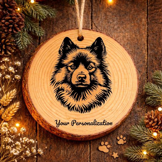 Keeshond Dog Ornament – Rustic Wooden Keepsake