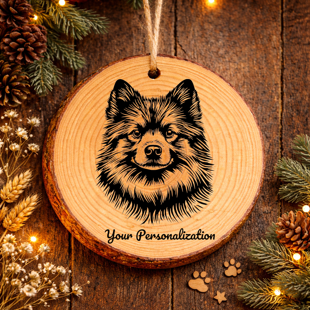 Keeshond Dog Ornament – Rustic Wooden Keepsake