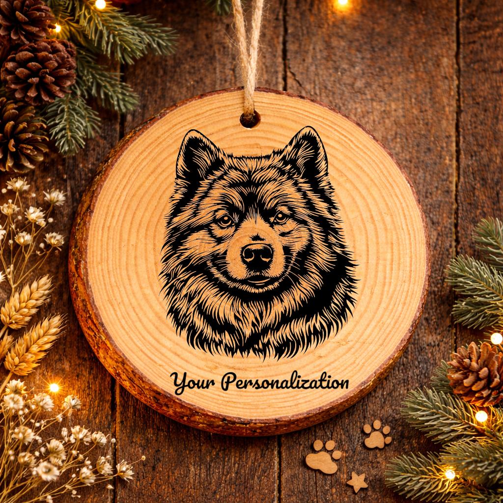 Keeshond Dog Ornament – Rustic Wooden Keepsake