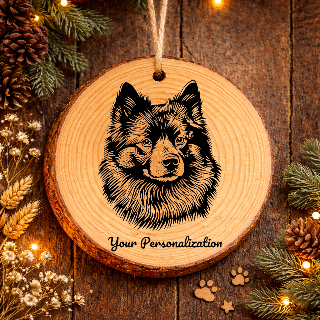 Keeshond Dog Ornament – Rustic Wooden Keepsake