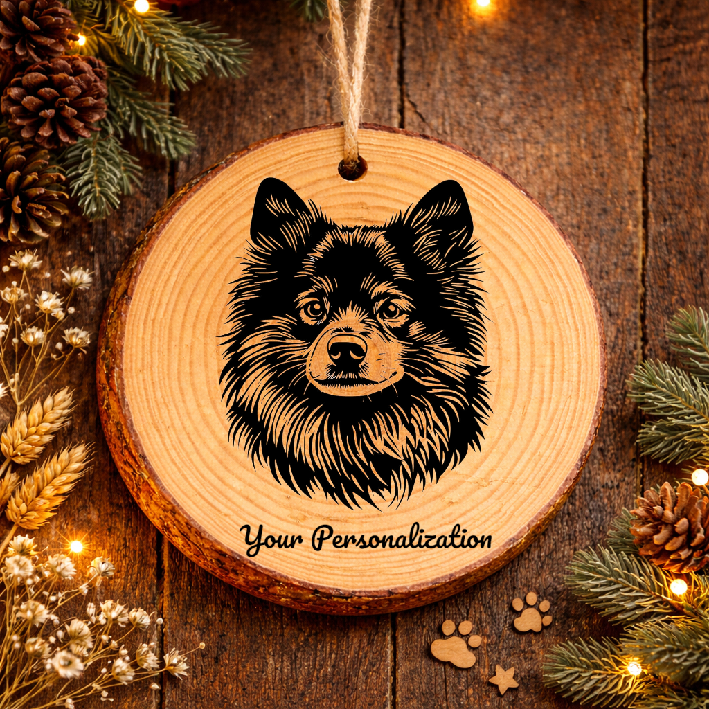 Keeshond Dog Ornament – Rustic Wooden Keepsake