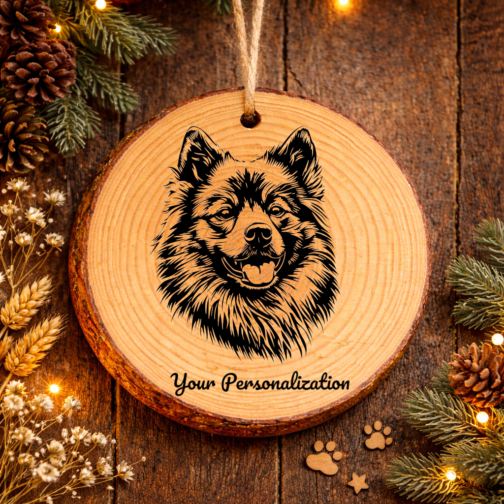 Keeshond Dog Ornament – Rustic Wooden Keepsake