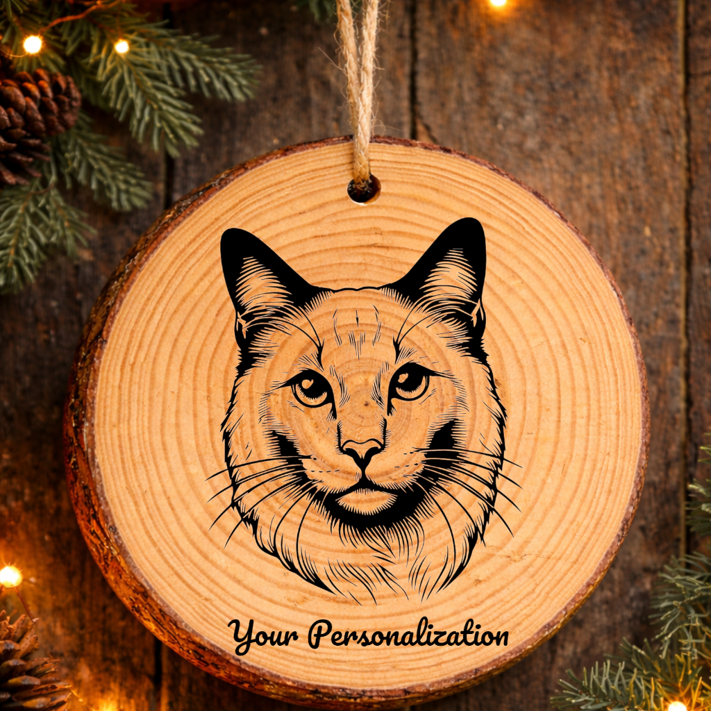 Khao Manee Cat Rustic Pine Wooden Round Ornament