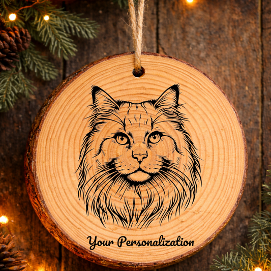 Khao Manee Longhair Cat Rustic Pine Wooden Round Ornament