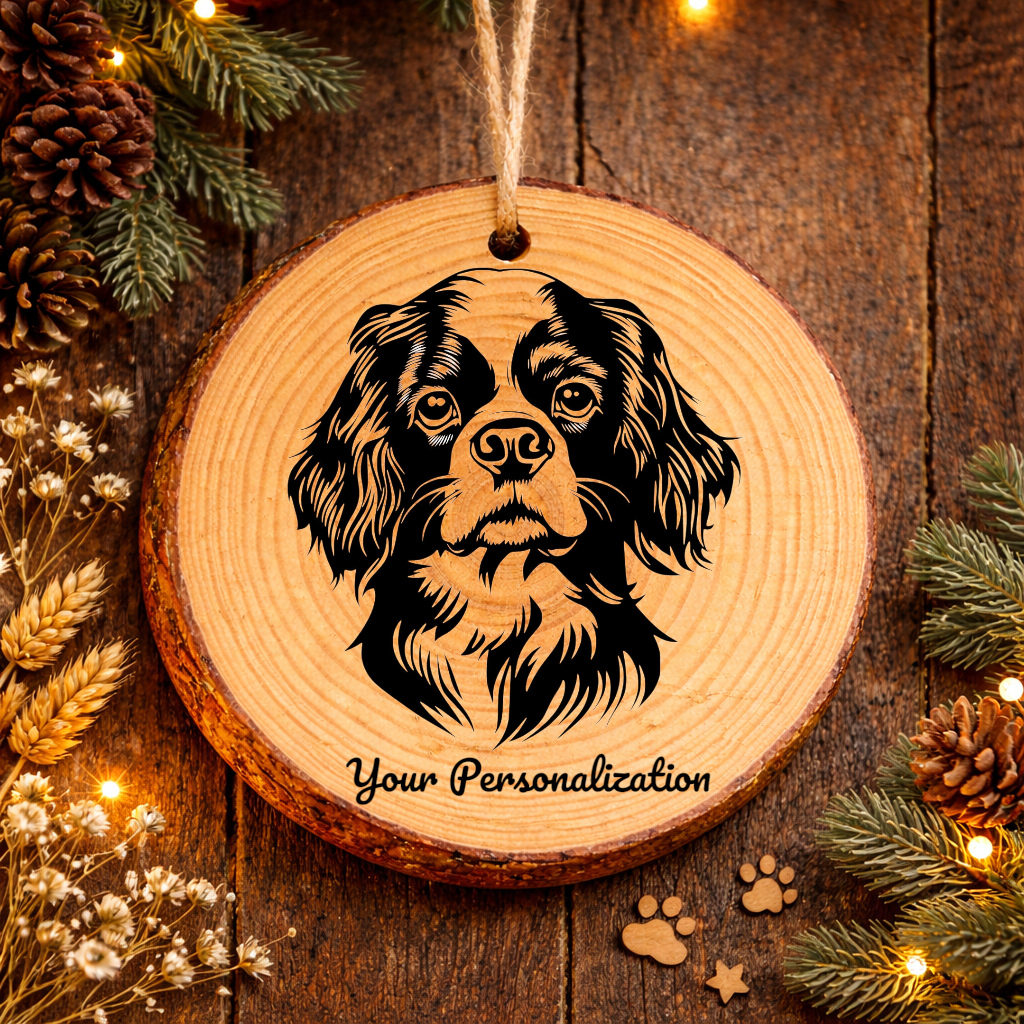 King Charles Spaniel Dog Ornament – Rustic Wooden Keepsake