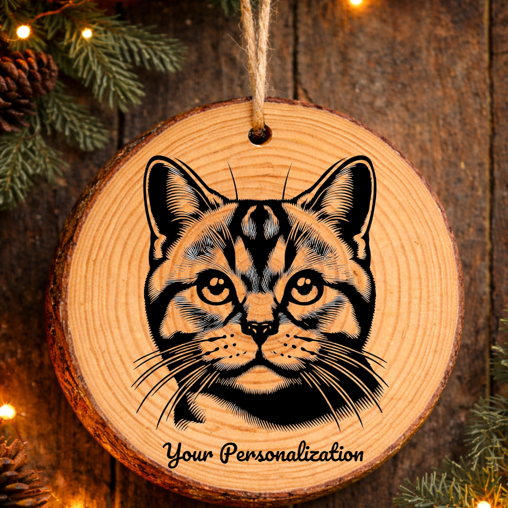 Kinkalow Cat Rustic Pine Wooden Round Ornament