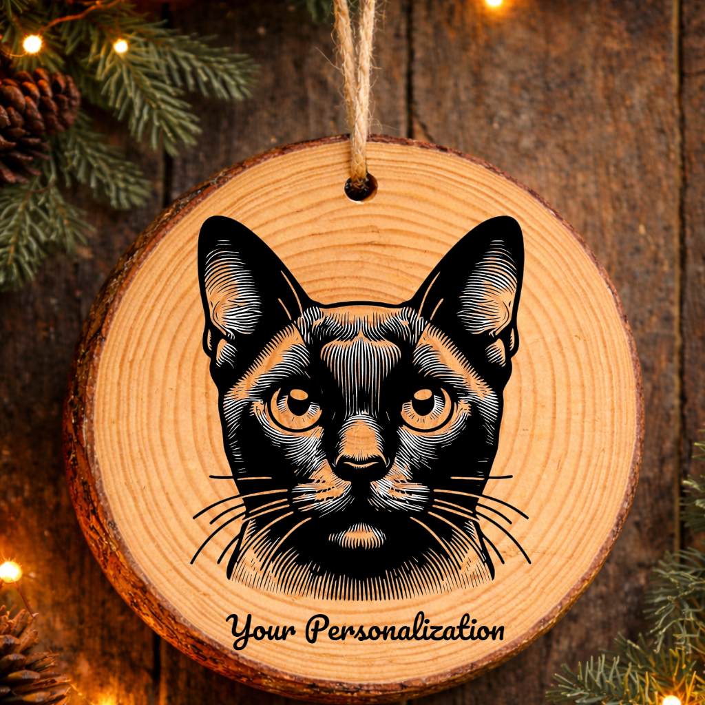 Korat Cat Rustic Pine Wooden Round Ornament