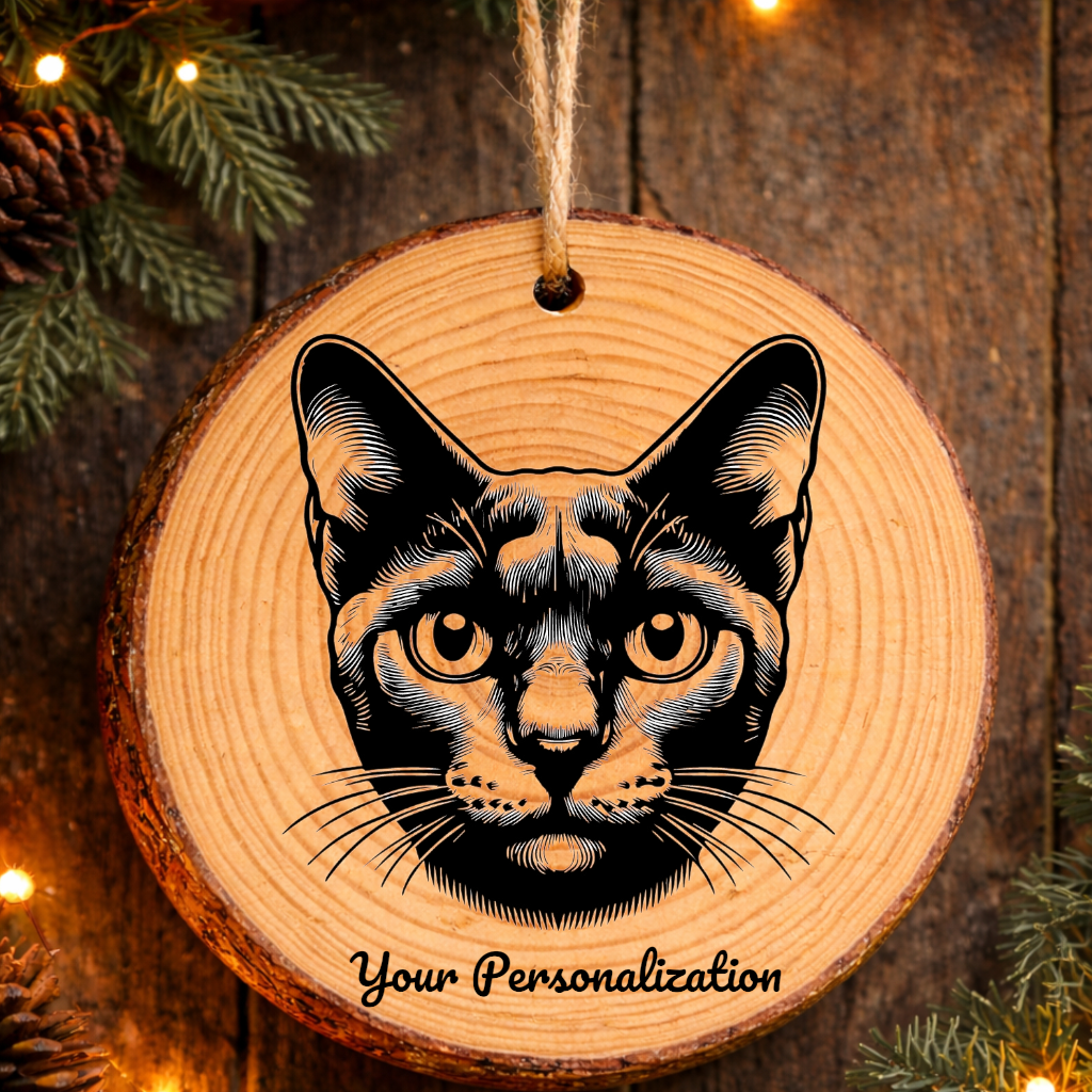 Korat Cat Rustic Pine Wooden Round Ornament