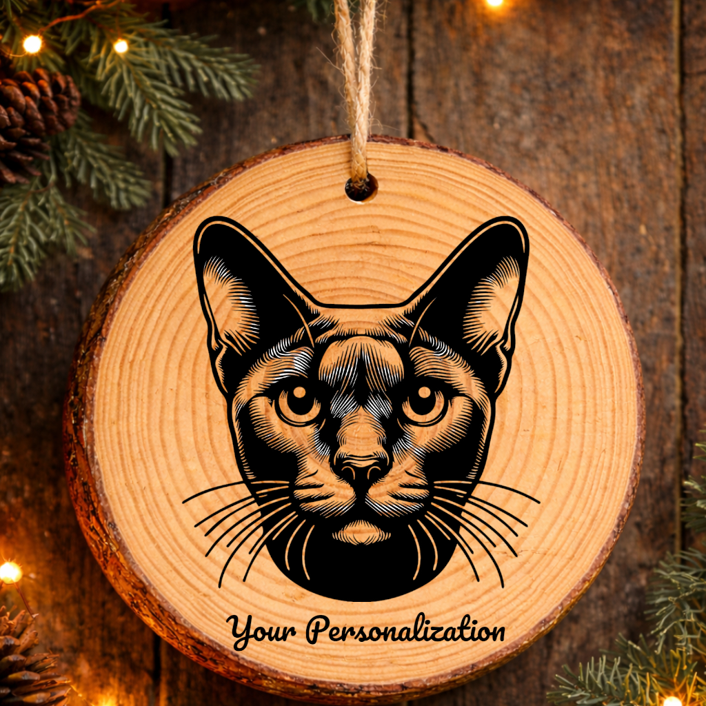 Korat Cat Rustic Pine Wooden Round Ornament
