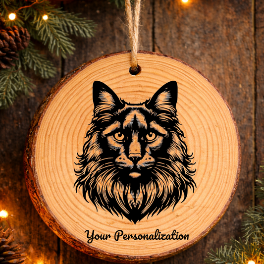 Korat Longhair Cat Rustic Pine Wooden Round Ornament