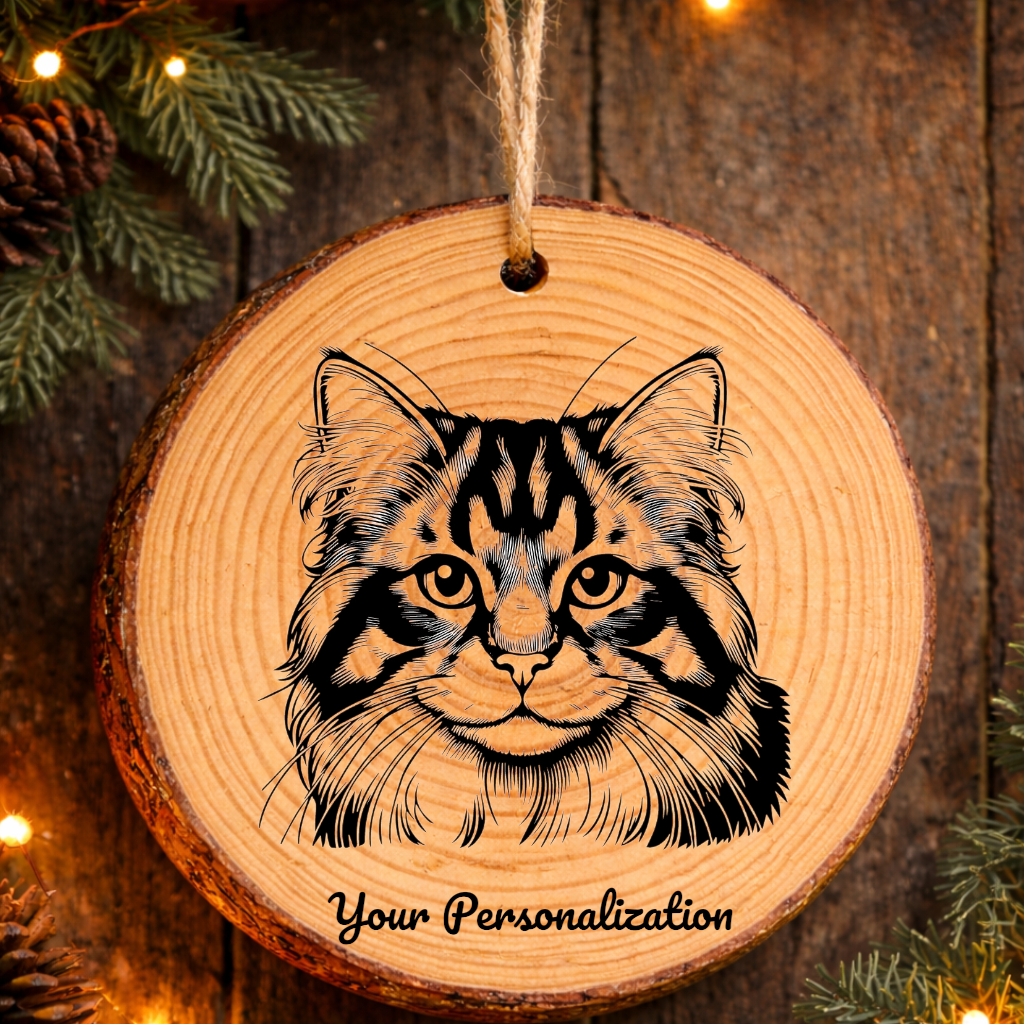 Korean Bobtail Cat Rustic Pine Wooden Round Ornament
