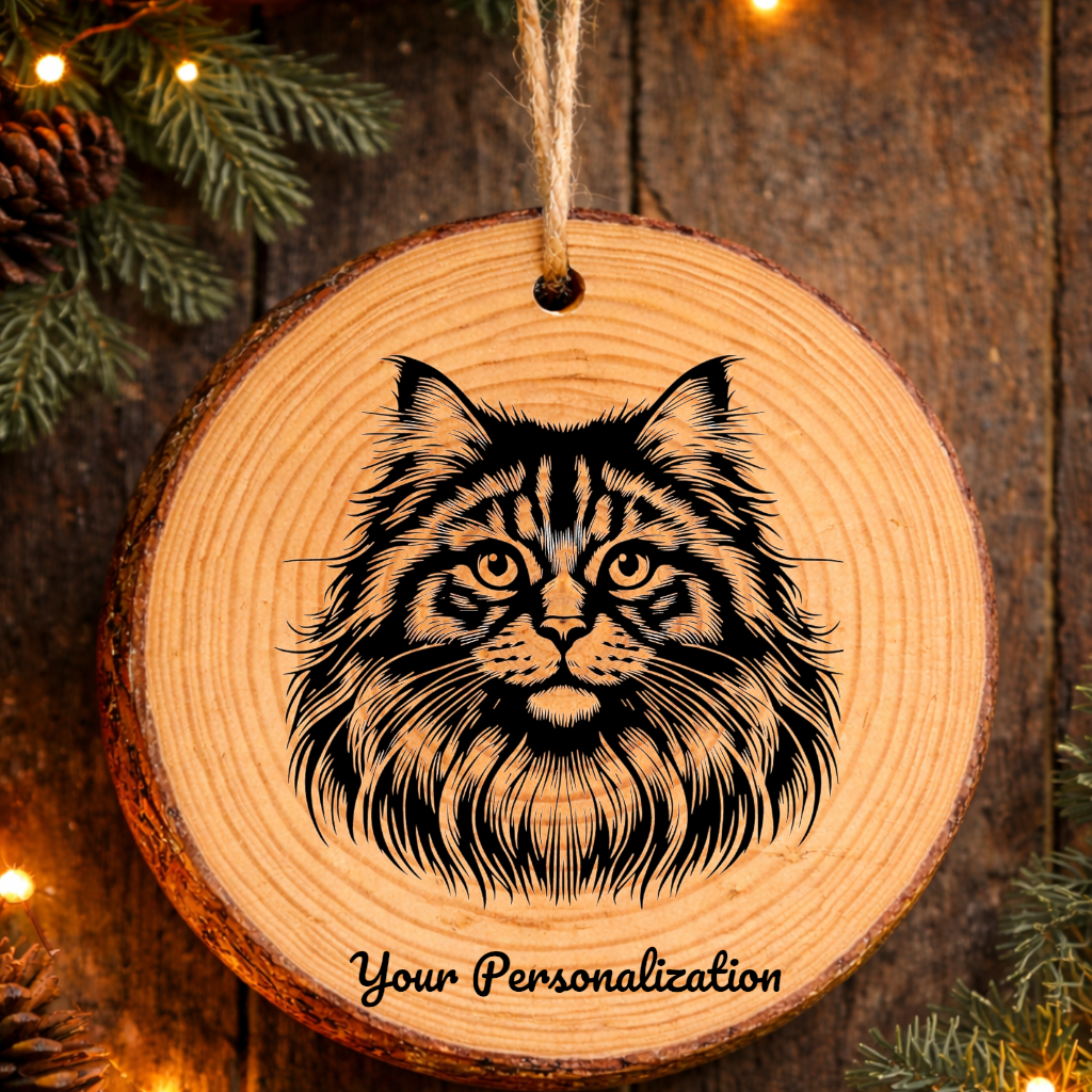 Kurilian Bobtail Longhair Cat Rustic Pine Wooden Round Ornament