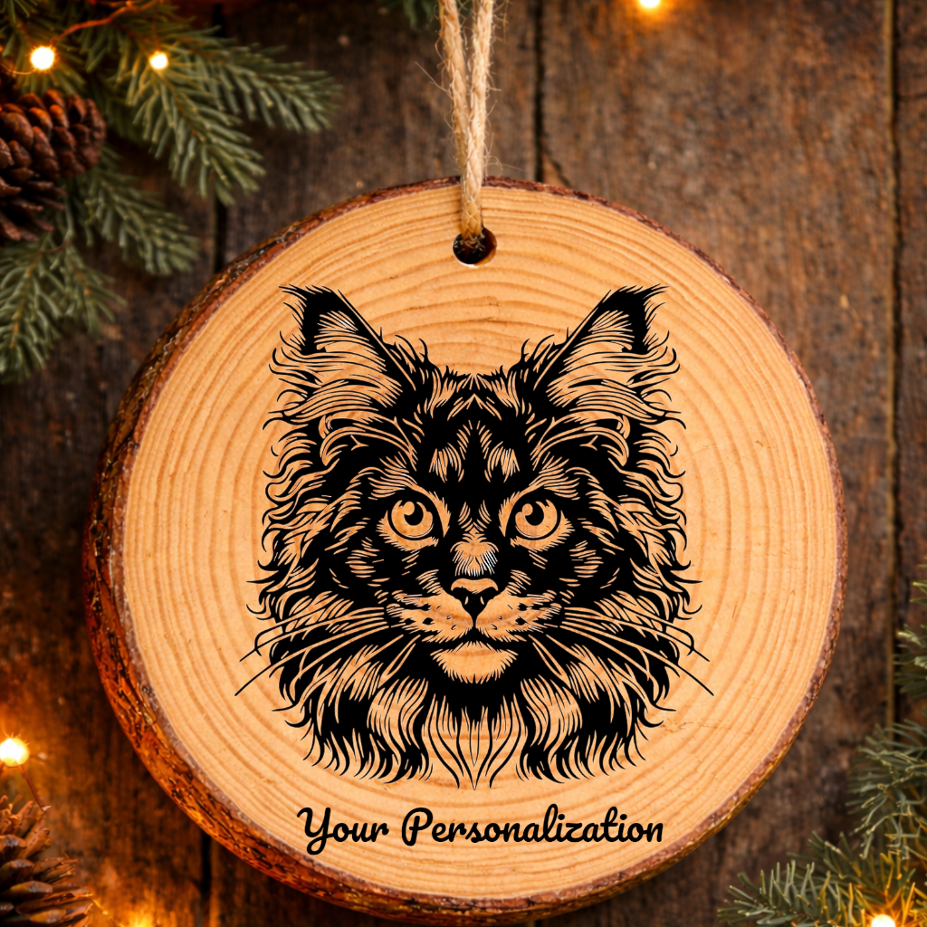 LaPerm Cat Rustic Pine Wooden Round Ornament
