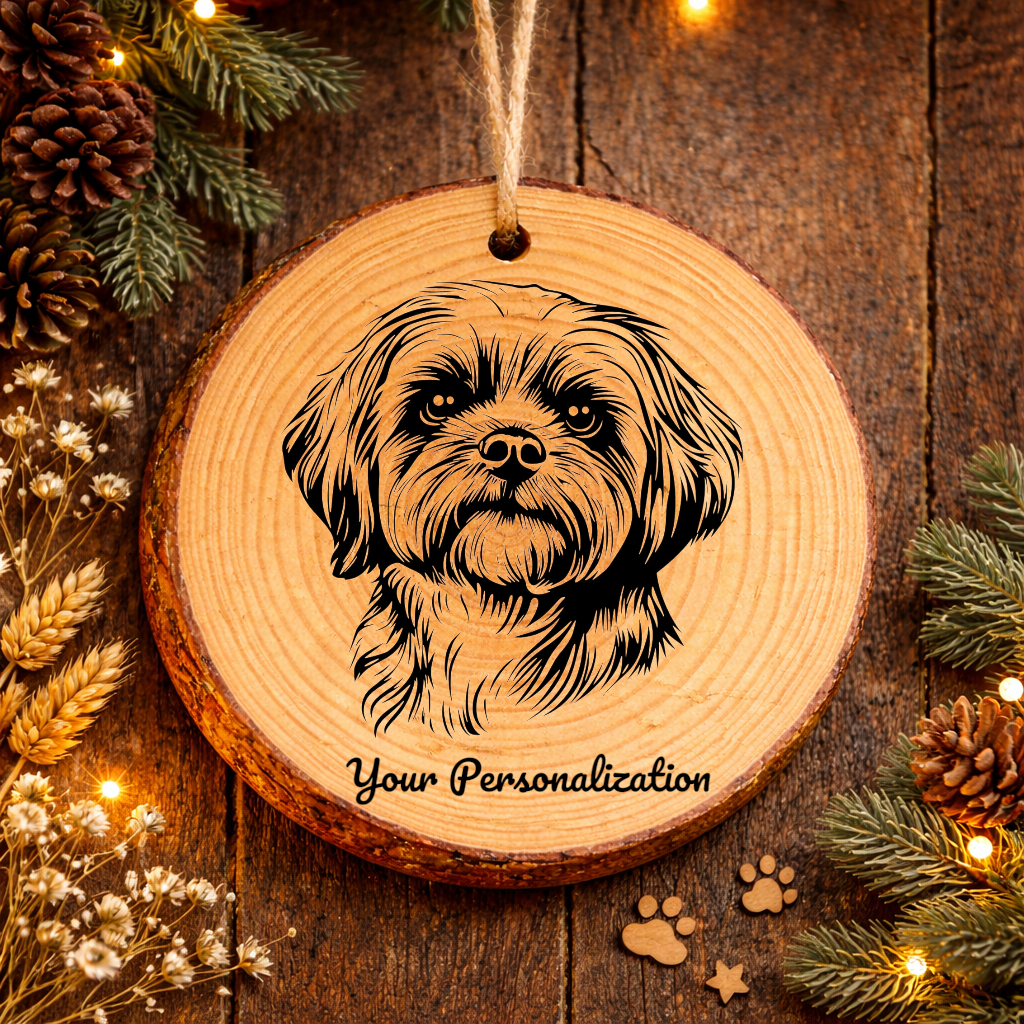 Lhasa Apso Dog Ornament – Rustic Wooden Keepsake