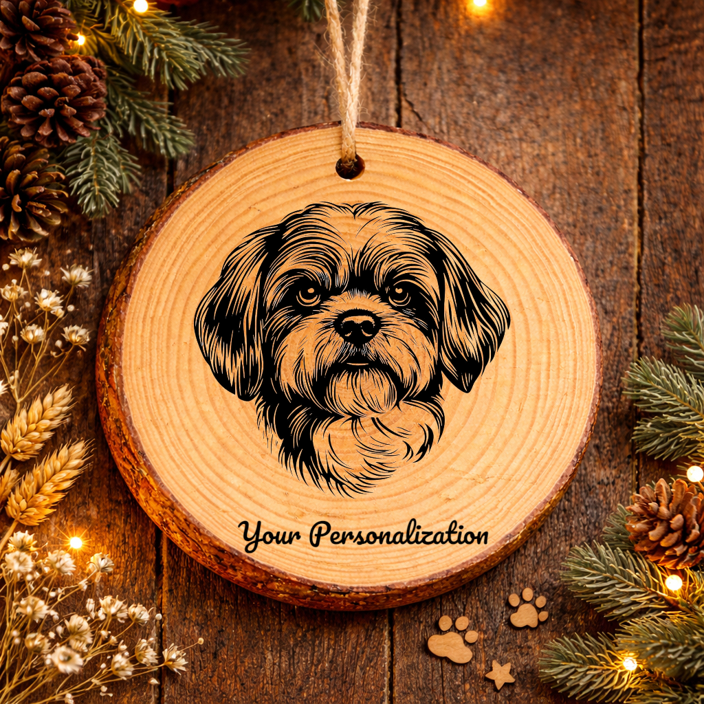 Lhasa Apso Dog Ornament – Rustic Wooden Keepsake