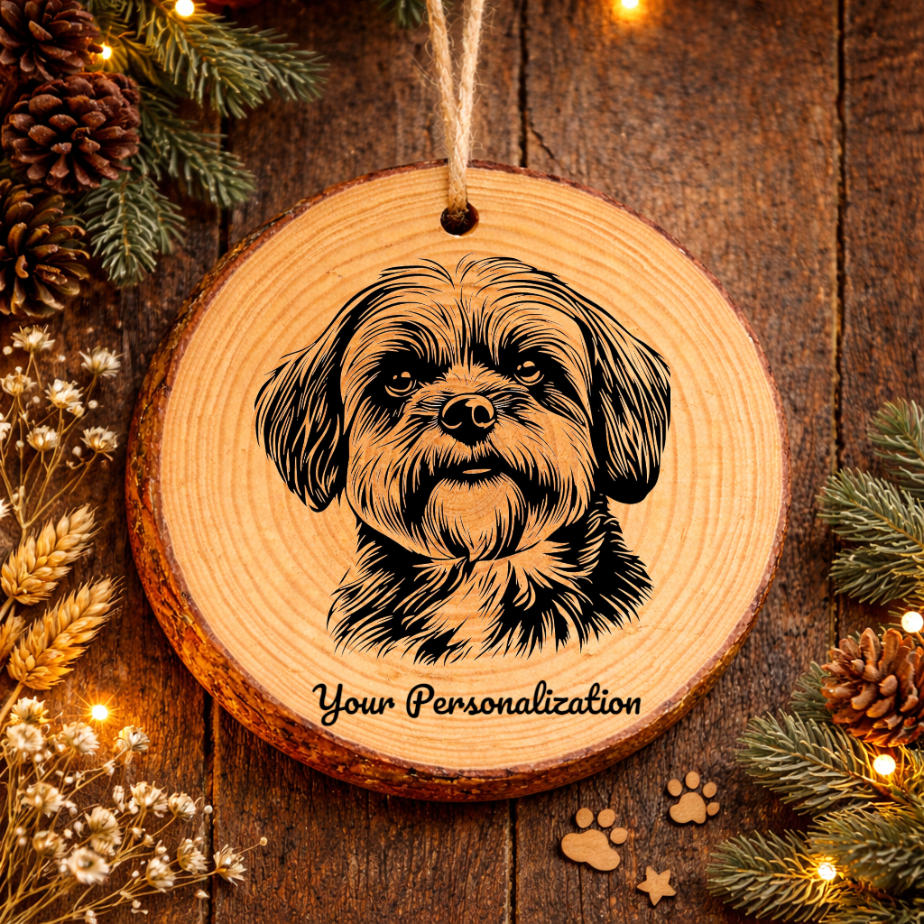 Lhasa Apso Dog Ornament – Rustic Wooden Keepsake