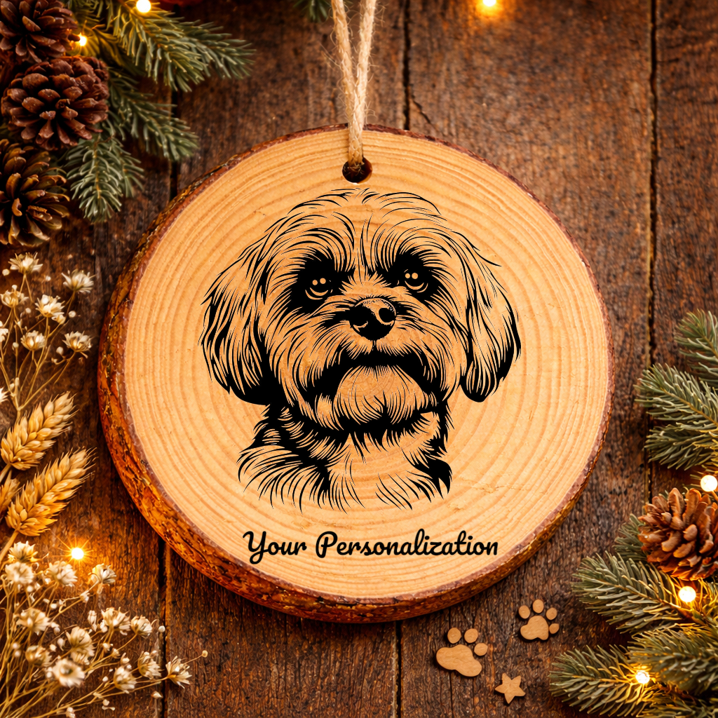 Lhasa Apso Dog Ornament – Rustic Wooden Keepsake