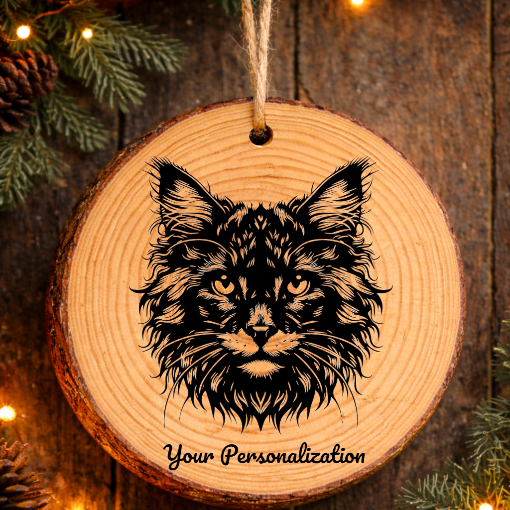 Lykoi Cat Rustic Pine Wooden Round Ornament