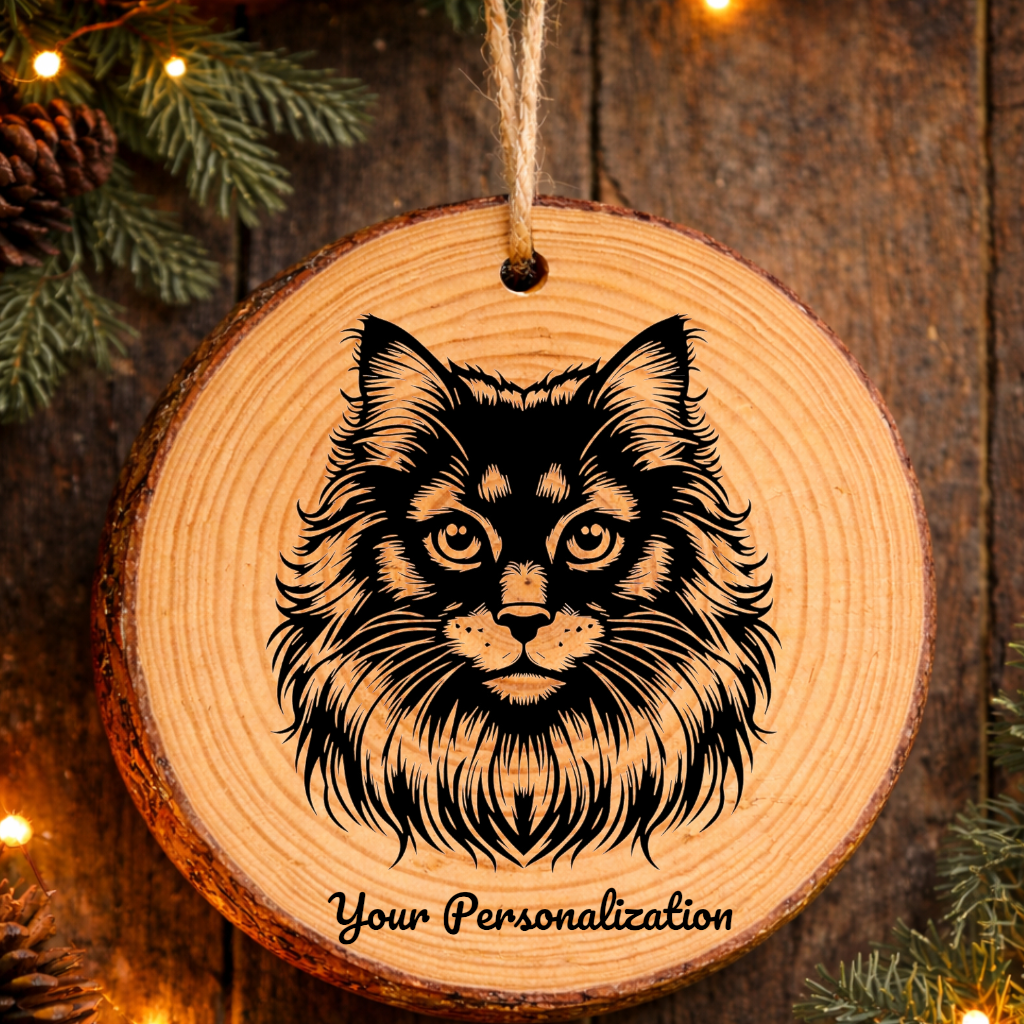 Lykoi Longhair Cat Rustic Pine Wooden Round Ornament