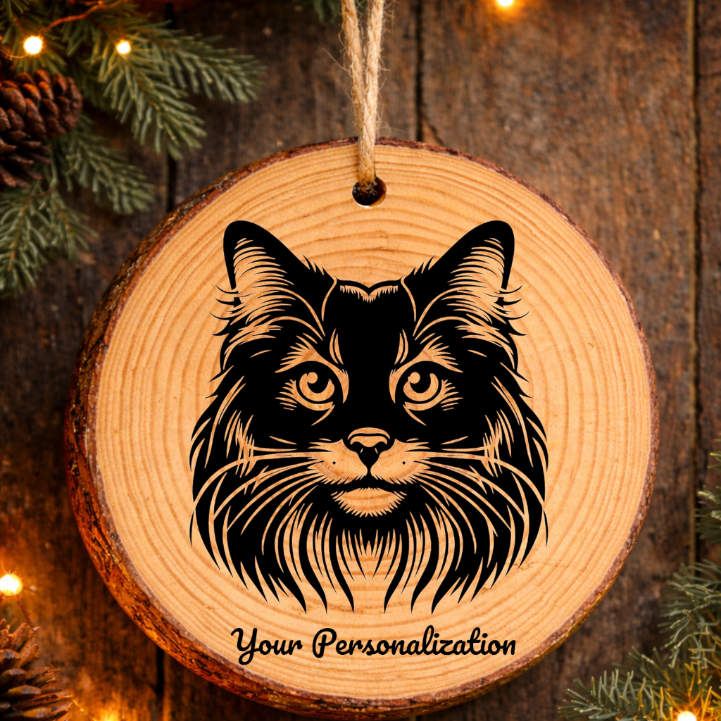 Mekong Bobtail Longhair Cat Rustic Pine Wooden Round Ornament
