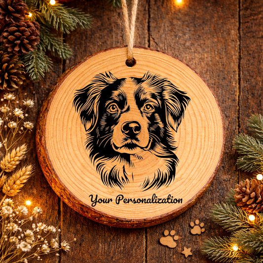 Miniature American Shepherd Dog Ornament – Rustic Wooden Keepsake