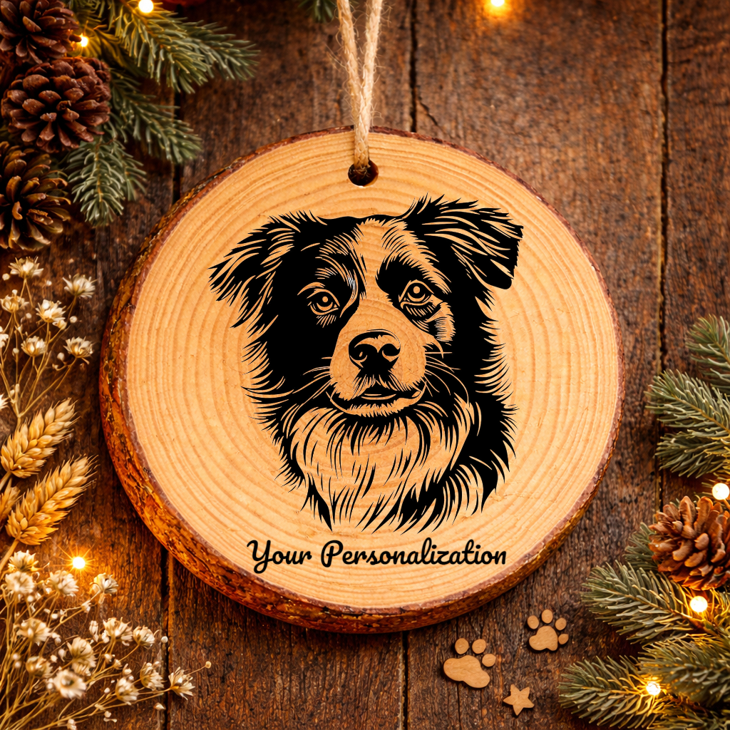 Miniature American Shepherd Dog Ornament – Rustic Wooden Keepsake