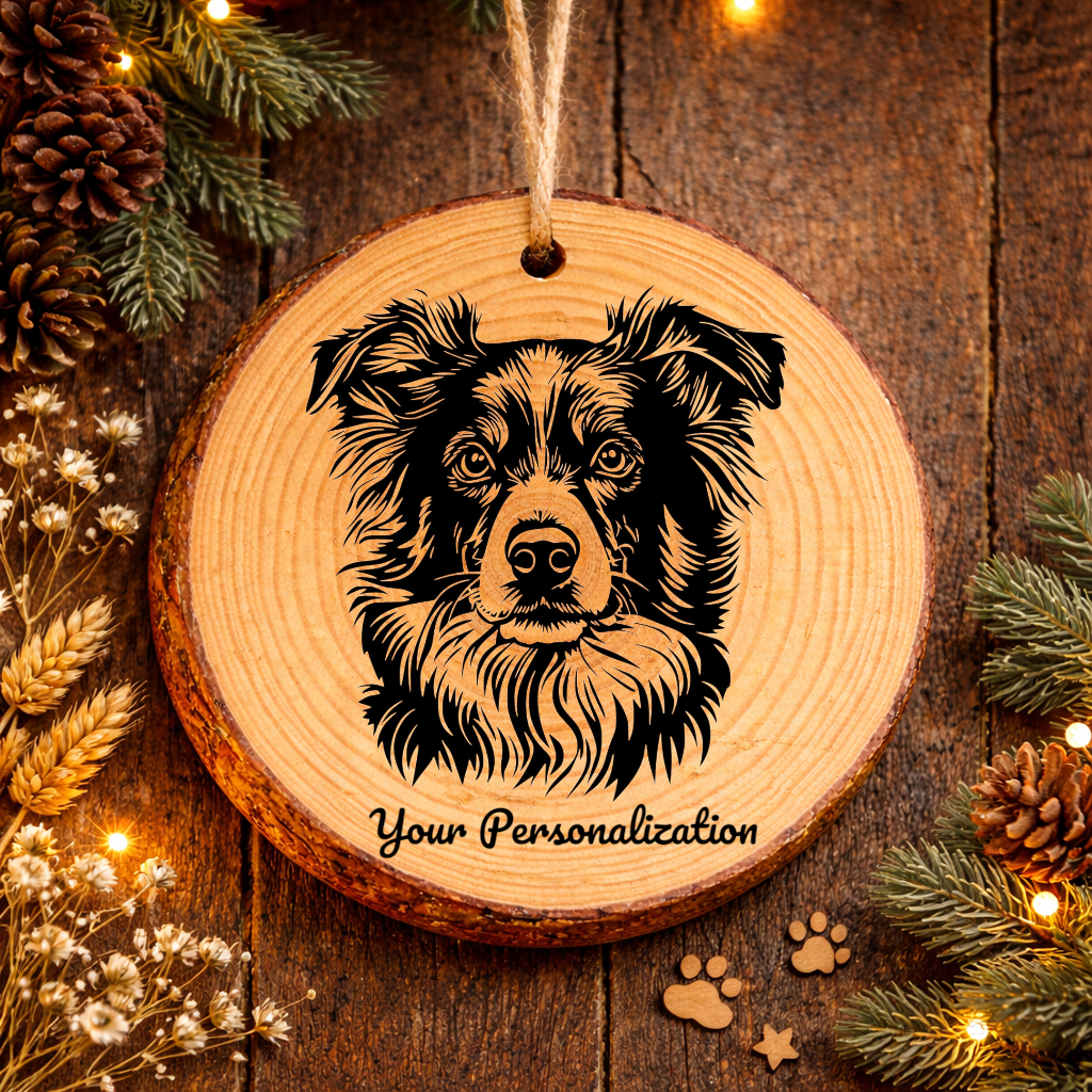Miniature American Shepherd Dog Ornament – Rustic Wooden Keepsake