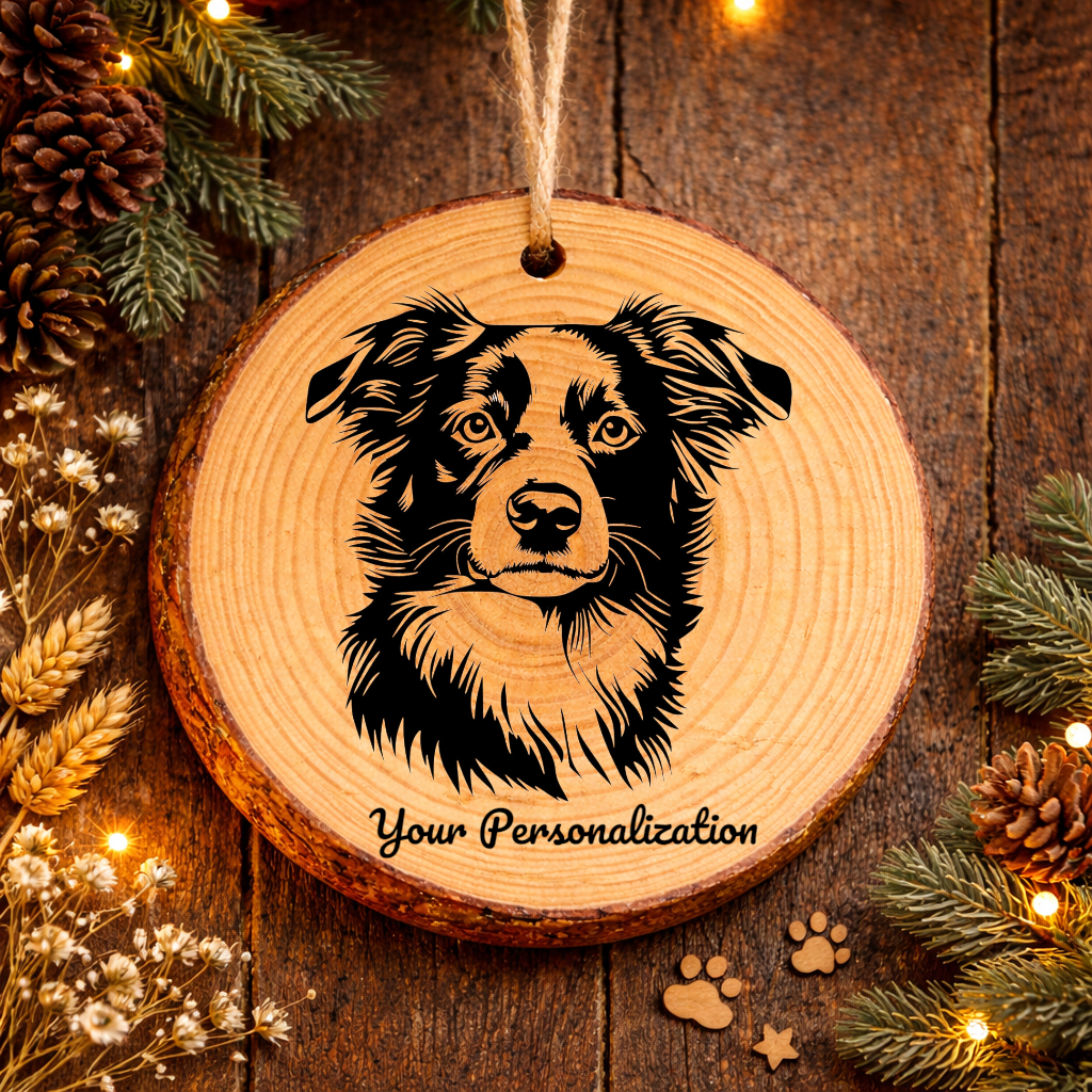 Miniature American Shepherd Dog Ornament – Rustic Wooden Keepsake