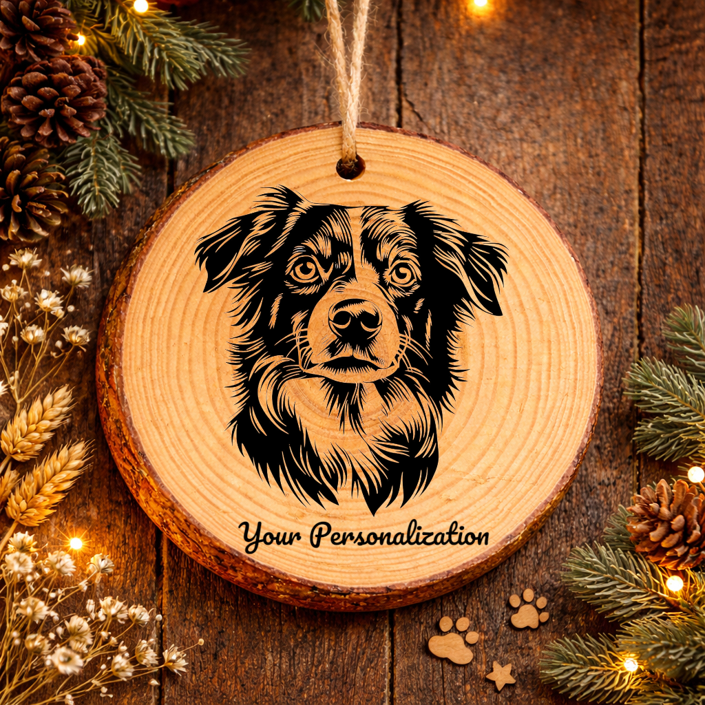 Miniature American Shepherd Dog Ornament – Rustic Wooden Keepsake