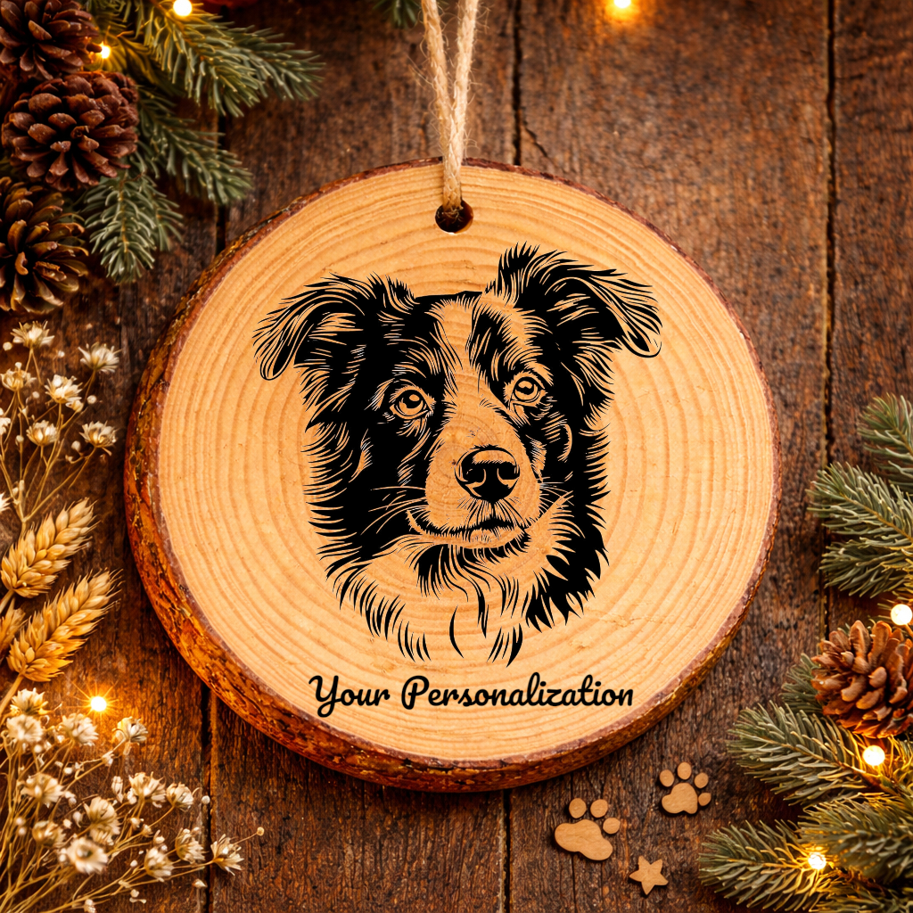 Miniature American Shepherd Dog Ornament – Rustic Wooden Keepsake