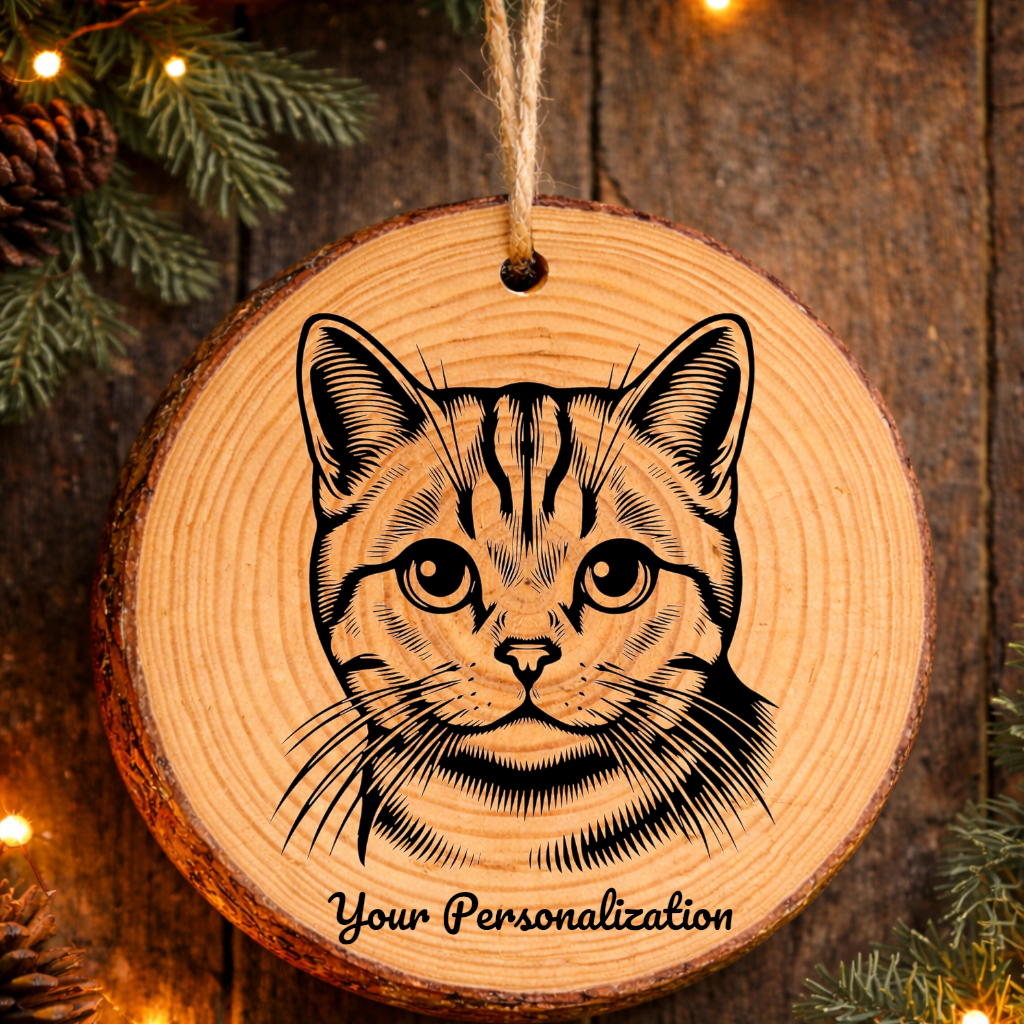 Minuet Cat Rustic Pine Wooden Round Ornament