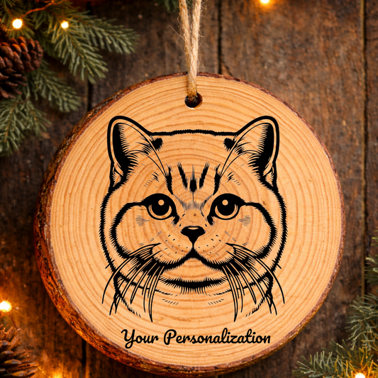 Munchkin Cat Rustic Pine Wooden Round Ornament