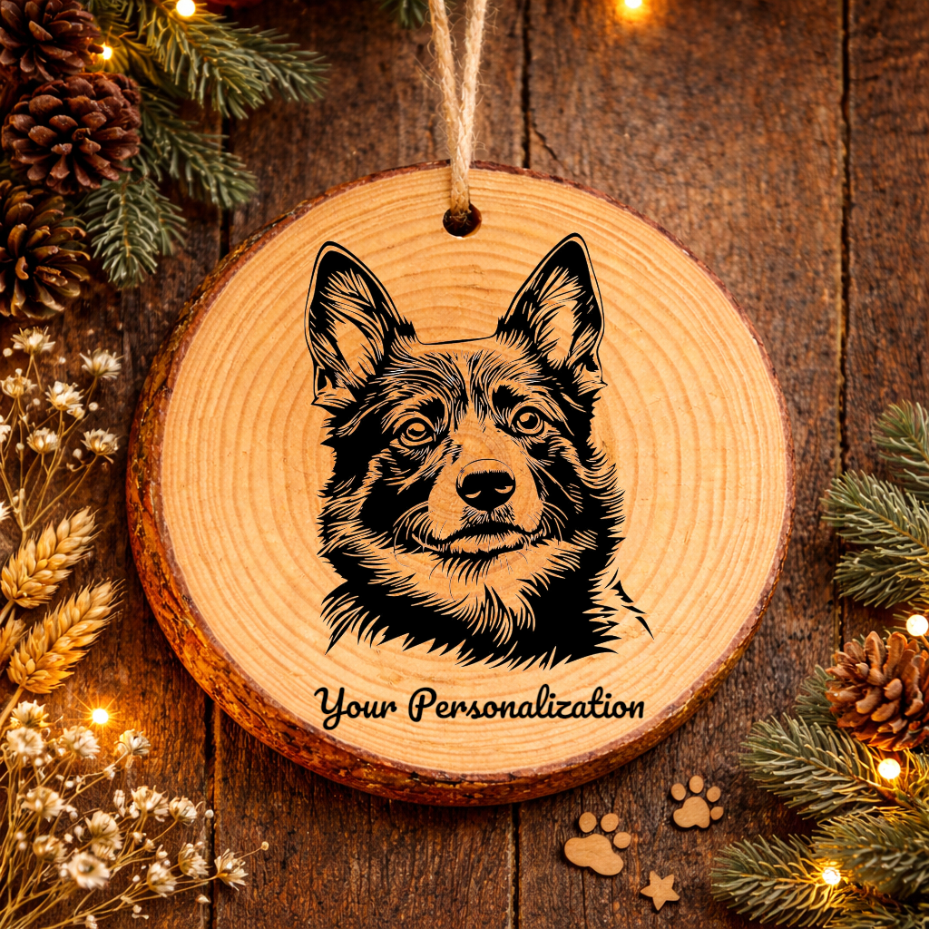 Norwegian Buhund Dog Ornament – Rustic Wooden Keepsake