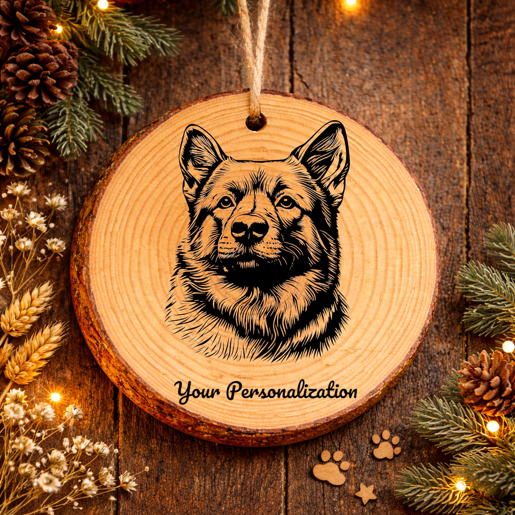 Norwegian Buhund Dog Ornament – Rustic Wooden Keepsake