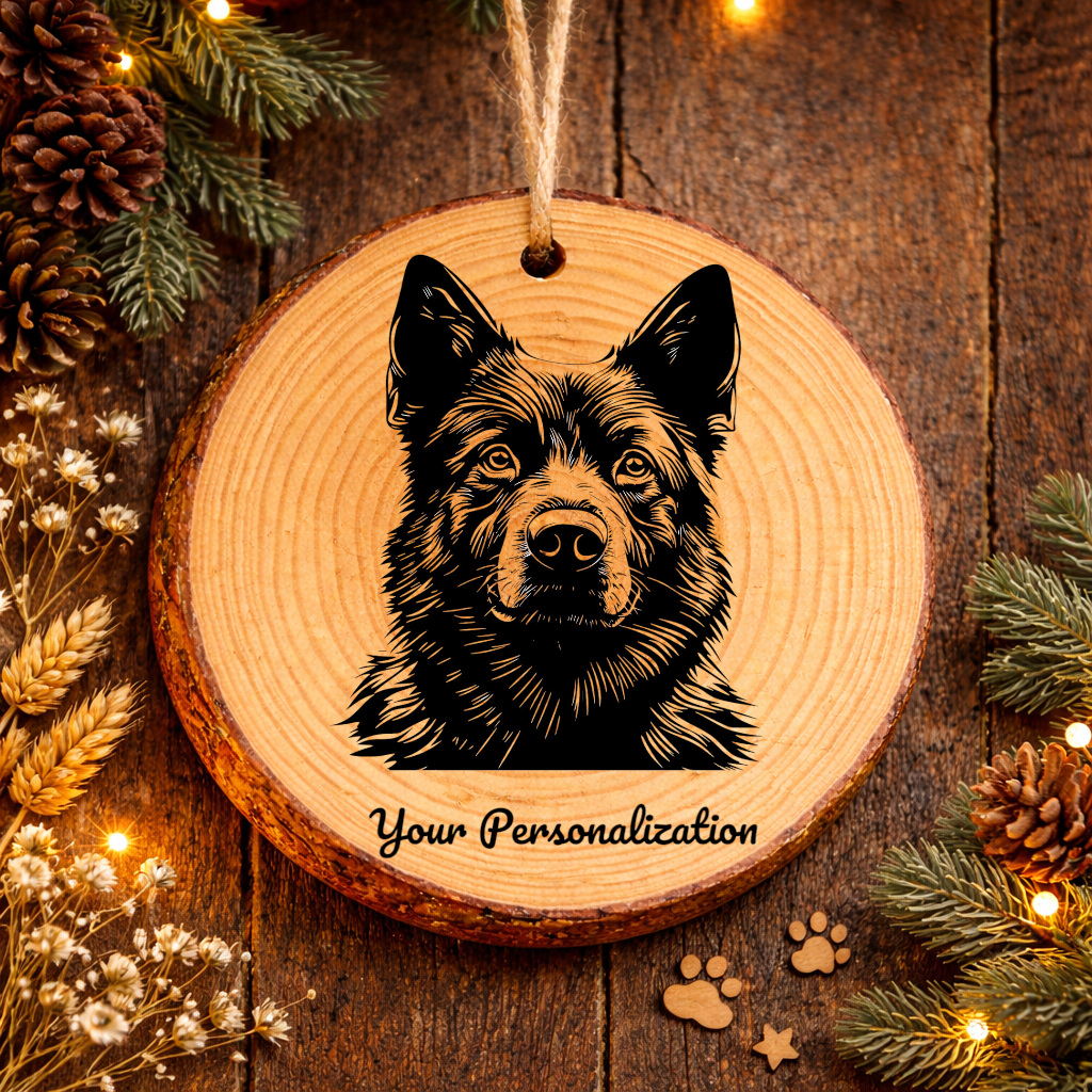Norwegian Elkhound Dog Ornament – Rustic Wooden Keepsake