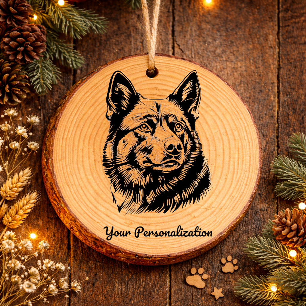 Norwegian Elkhound Dog Ornament – Rustic Wooden Keepsake