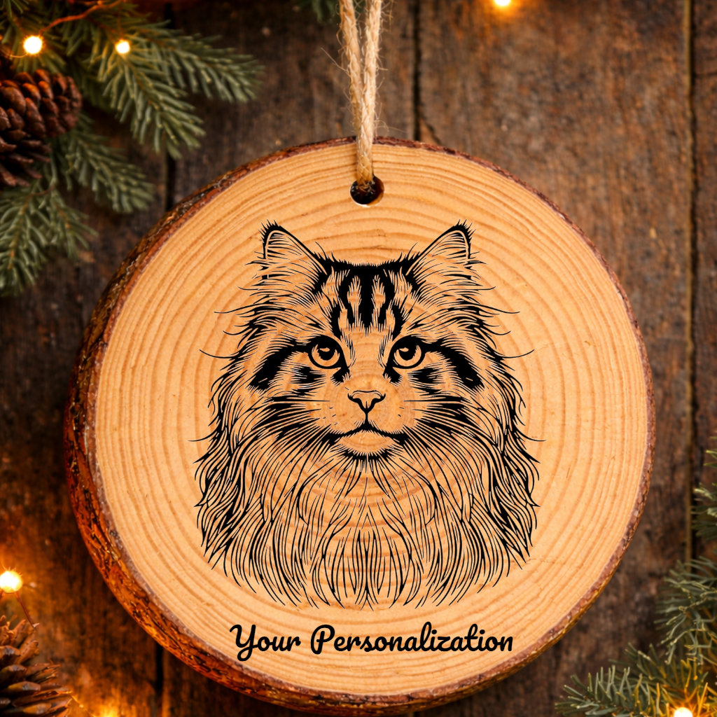Norwegian Forest Cat Longhair Cat Rustic Pine Wooden Round Ornament