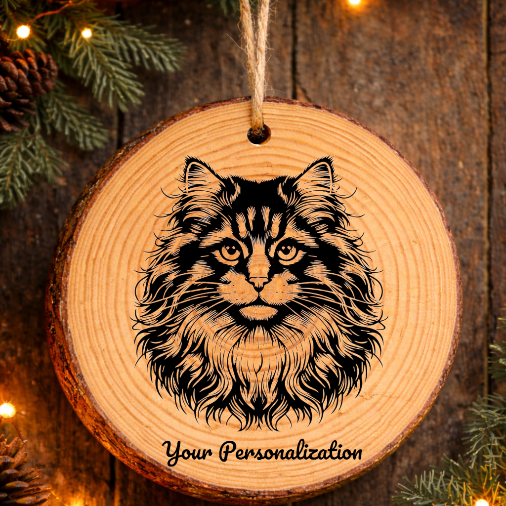 Norwegian Forest Cat Longhair Cat Rustic Pine Wooden Round Ornament