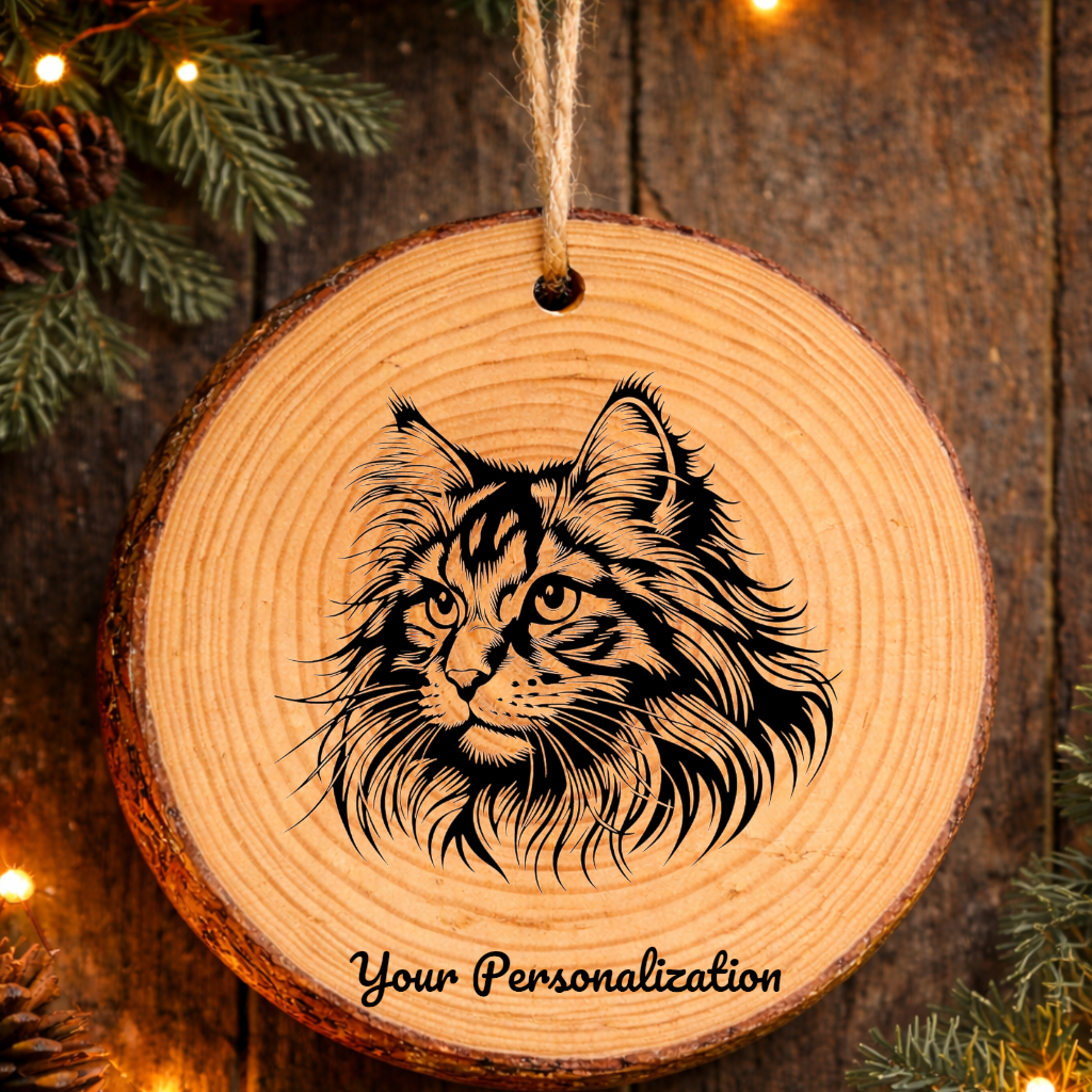 Ocicat Longhair Cat Rustic Pine Wooden Round Ornament