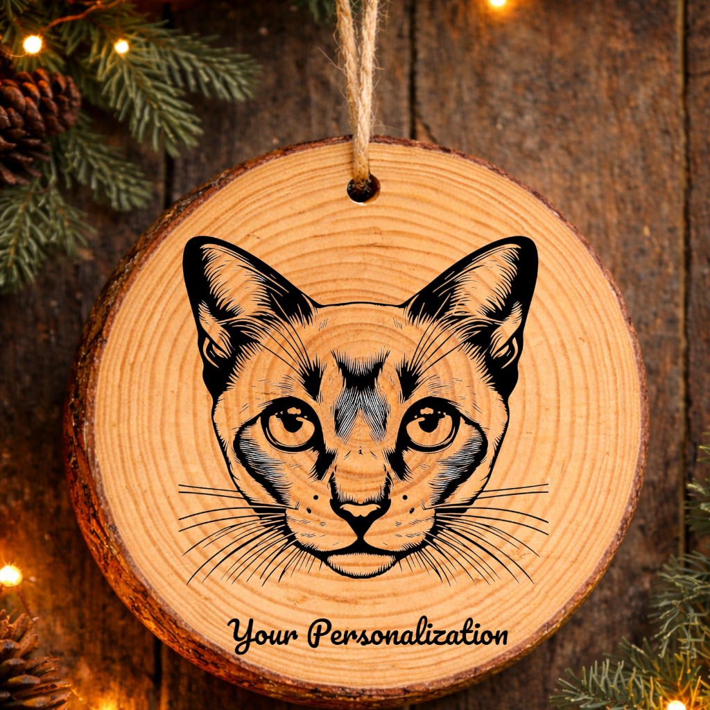 Ojos Azules Cat Rustic Pine Wooden Round Ornament