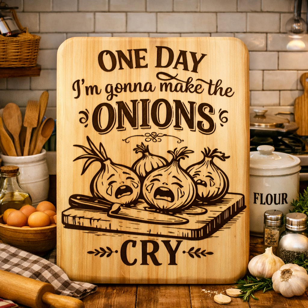 “One Day I’m Gonna Make the Onions Cry” Engraved Kitchen Board