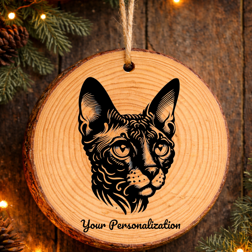 Oregon Rex Cat Rustic Pine Wooden Round Ornament